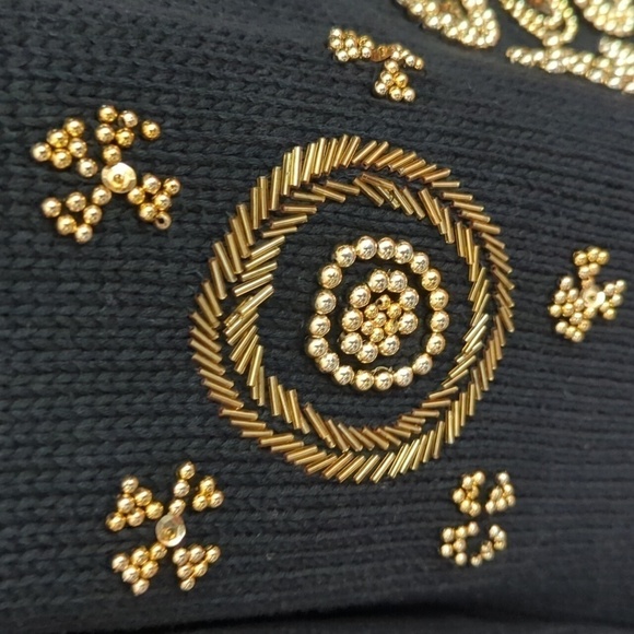 Vtg 80s black knit gold beads "Dynasty" style cotton tunic cowl sweater sz S - Picture 4 of 16